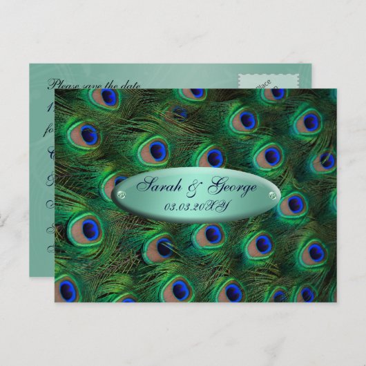 ターコイズエレガント孔雀は日付を保存 案内ポストカード (正面/裏面)