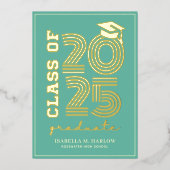 ターコイズエレガント高校卒業金ゴールド 箔招待状 (正面)