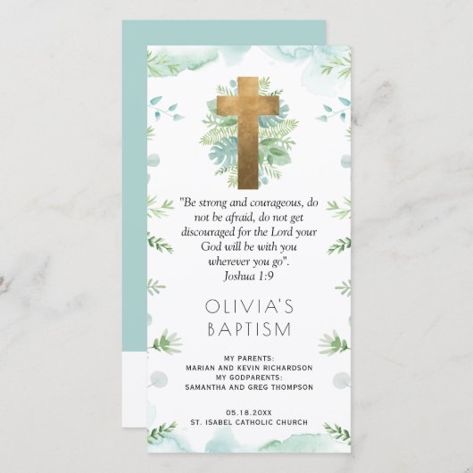 ターコイズエレガント、緑の洗礼ブックマークの恩恵 サンキューカード (正面/裏面)