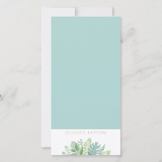 ターコイズエレガント、緑の洗礼ブックマークの恩恵 サンキューカード (裏面)