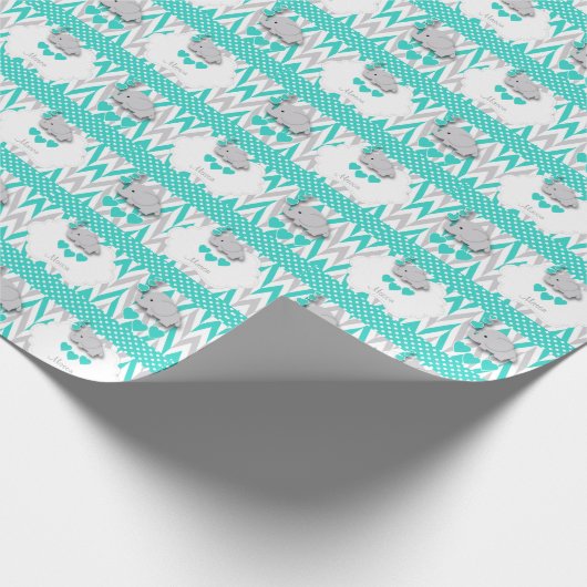 ターコイズエレファントベビーシャワー ラッピングペーパー (角)