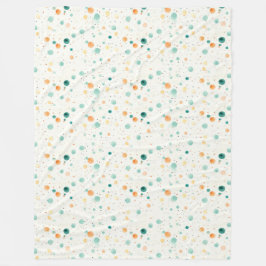 ターコイズオレンジのドット フリースブランケット