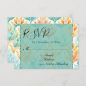 ターコイズオレンジの抽象的な花の結婚式の出欠確認 エンクロージャーカード (正面/裏面)