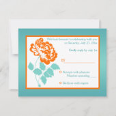 ターコイズオレンジの牡丹返信カード 出欠カード (正面)