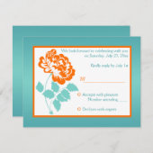 ターコイズオレンジの牡丹返信カード 出欠カード (正面/裏面)