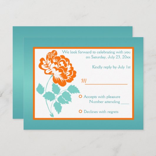 ターコイズオレンジの牡丹 返信カード 出欠カード (正面/裏面)
