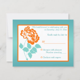 ターコイズオレンジの牡丹　返信カード 出欠カード