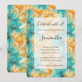ターコイズオレンジの花の誕生日 招待状 (正面/裏面)