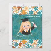 ターコイズオレンジの花飾りをつけた金髪の少女の卒業式 招待状 (裏面)