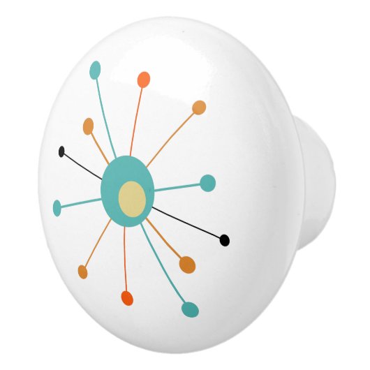 ターコイズオレンジアトミックスターバストミッドセンチュリー セラミックノブ (右)