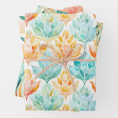 ターコイズオレンジアブストラクトジュエルフラワル ラッピングペーパーシート (インサイチュ)