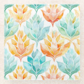 ターコイズオレンジアブストラクトフラワーブライダルシャワー ガラスコースター (正面)