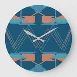 ターコイズオレンジオンダークブルージグザグザグサウスウエスト ラージ壁時計