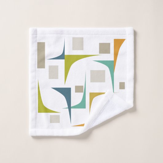 ターコイズオレンジグリーンコーナーズミッドセンチュリースタイル ウォッシュタオル (ウォッシュタオル)