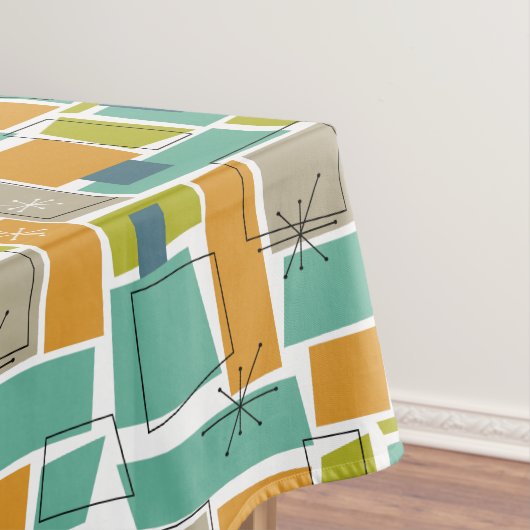 ターコイズオレンジグリーンスクウェアスターバストミッドモダン テーブルクロス (インサイチュ)