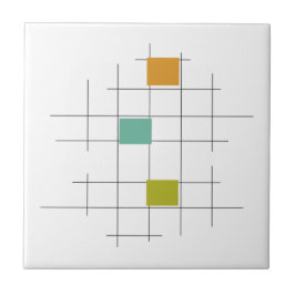 ターコイズオレンジグリーンラインスクウェアミッドセンチュリー タイル