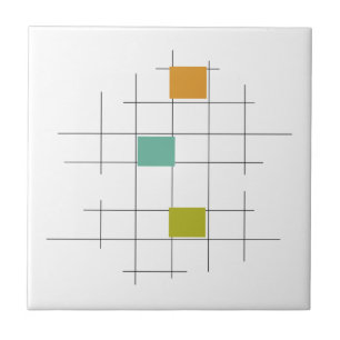 ターコイズオレンジグリーンラインスクウェアミッドセンチュリー タイル