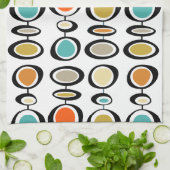 ターコイズオレンジサークルミッドセンチュリーパターン キッチンタオル (折り畳み)