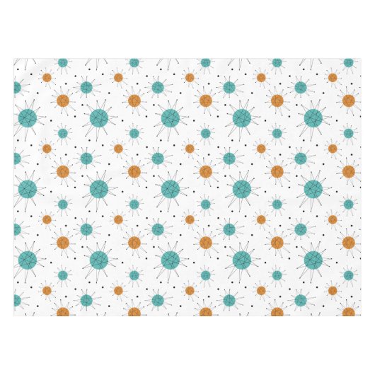 ターコイズオレンジスターバストミッドセンチュリーパターン テーブルクロス (正面(横))