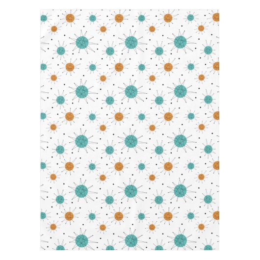 ターコイズオレンジスターバストミッドセンチュリーパターン テーブルクロス (正面)