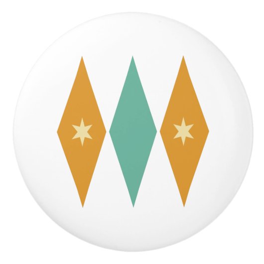 ターコイズオレンジダイアモンズクリームスターズミッドモダン セラミックノブ (正面)