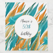 ターコイズオレンジビューティフルウォーターカラーアート ワインラベル (シングルラベル)