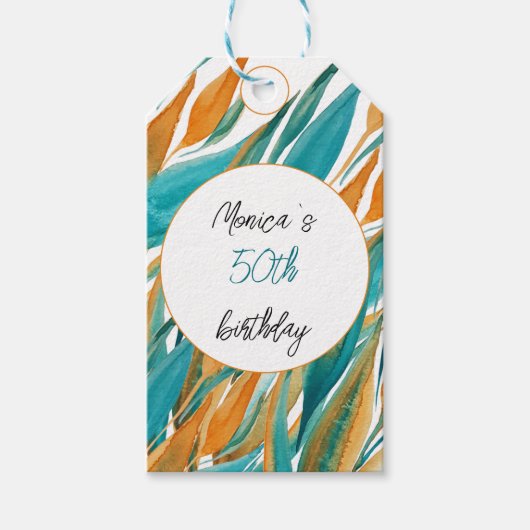 ターコイズオレンジビューティフルウォーターパーソナライズされたカラー ギフトタグ (正面)