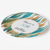 ターコイズオレンジビューティフルウォーターパーソナライズされたカラー ペーパープレート (アングル)