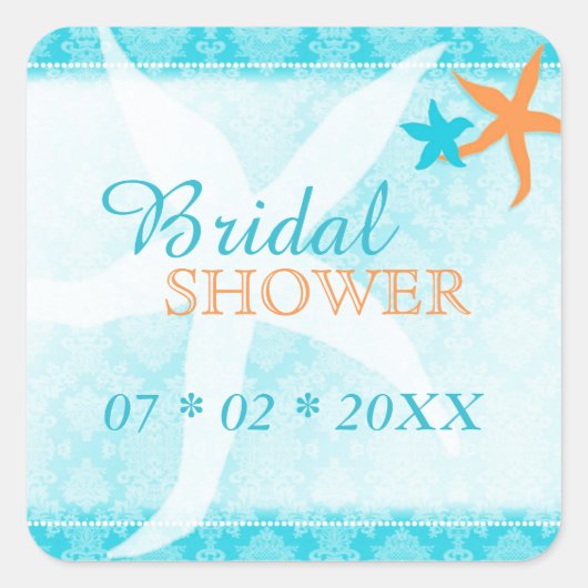 ターコイズオレンジビーチブライダルシャワー スクエアシール (正面)