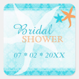 ターコイズオレンジビーチブライダルシャワー スクエアシール