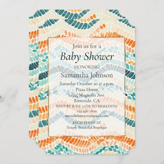 ターコイズオレンジピーチウェーブウォーターのカラーストライプ 招待状 (正面/裏面)