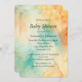 ターコイズオレンジピーチウェーブウォーター色抽象芸術 招待状 (正面/裏面)