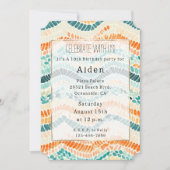 ターコイズオレンジピーチウォーターカラーウェーストライプブ 招待状 (正面)