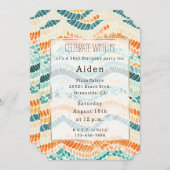 ターコイズオレンジピーチウォーターカラーウェーストライプブ 招待状 (正面/裏面)
