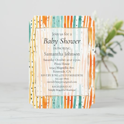 ターコイズオレンジピーチウォーターストライプカラー 招待状 (スタンド正面)