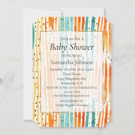 ターコイズオレンジピーチウォーターストライプカラー 招待状 (正面)