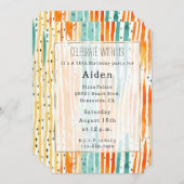 ターコイズオレンジピーチウォーターストライプカラー 招待状 (正面/裏面)