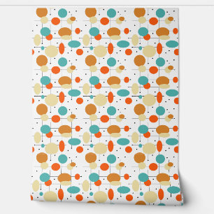 ターコイズオレンジブラックサークルラインミッドセンチュリー 壁紙