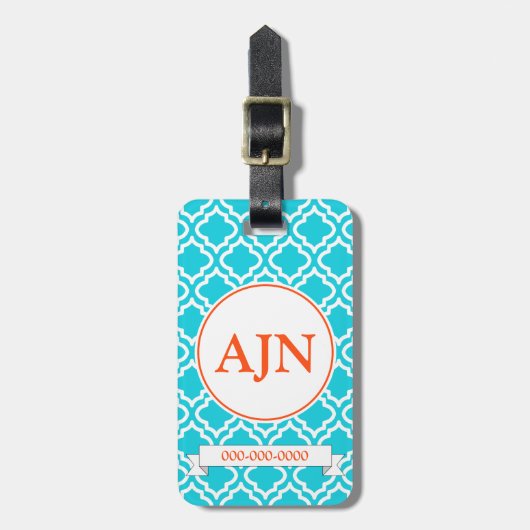 ターコイズオレンジモノグラムラゲージタグ ラゲッジタグ (正面縦)