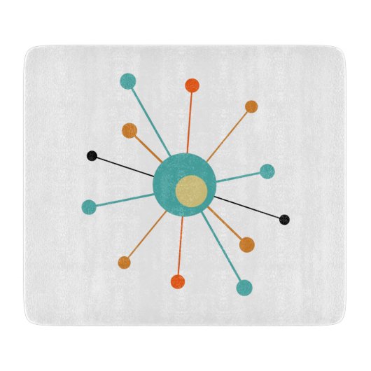 ターコイズオレンジ原子時代スターバストミッドセンチュリー カッティングボード (正面)