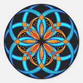 ターコイズオレンジ幾何学模様フローラ曼荼羅 ラウンドシール (正面)