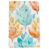 ターコイズオレンジ抽象花模様 ミディアムペーパーバッグ (正面)