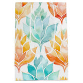 ターコイズオレンジ抽象花模様 ミディアムペーパーバッグ (裏面)