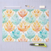 ターコイズオレンジ抽象花模様 薄葉紙 (クラフト)