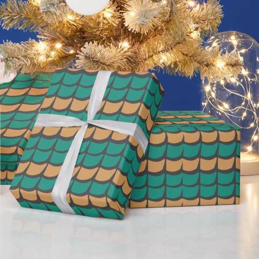 ターコイズオレンジ抽象 ラッピングペーパー (クリスマス)