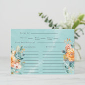 ターコイズオレンジ牡丹ブライダルシャワーレシピカード 招待状 (スタンド正面)