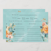 ターコイズオレンジ牡丹ブライダルシャワーレシピカード 招待状 (正面/裏面)