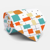 ターコイズオレンジ色の長方形パターン世紀中頃 ネクタイ (ロール)