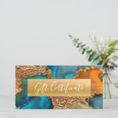 ターコイズオレンジ色金ゴールド水の色ギフト証明書 (スタンド正面)