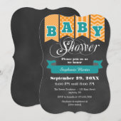 ターコイズオレンジ黒板フラグベビーシャワー招待状 招待状 (正面/裏面)